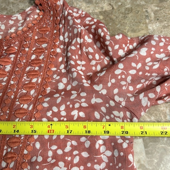 Y2K COMO blouse,women S, boho ,EC,Embroidered,cut outs, yoke,festival,pink/rust - Picture 11 of 16